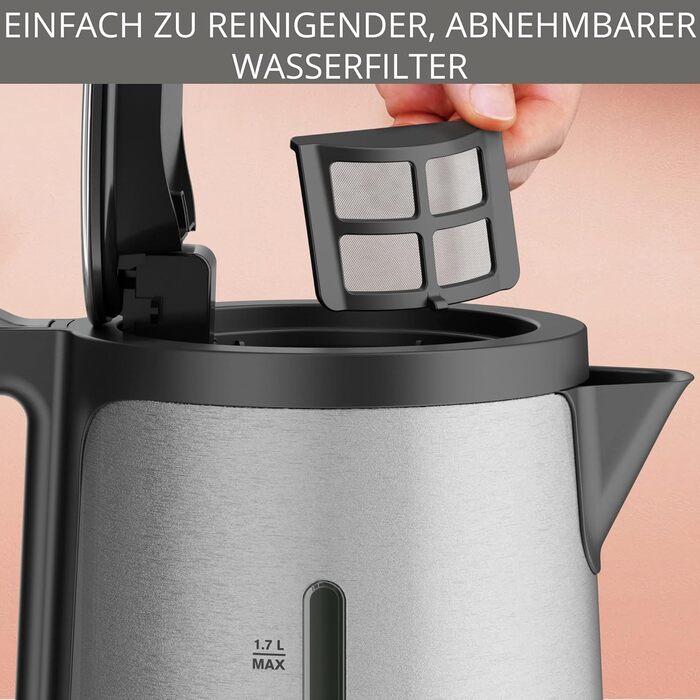 Електричний чайник Krups BW442D Control Line з автоматичним відкриванням кришки, 1.7 л, 2400 Вт, нержавіюча сталь / чорний, для однієї порції