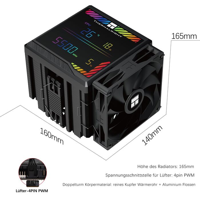 Кулер для процесора Thermalright Peerless Assassin 140 Digital White, двовежевий, 6 теплотрубок, 2 PWM вентилятори, з цифровим дисплеєм, для AM5, Intel LGA1851/1700