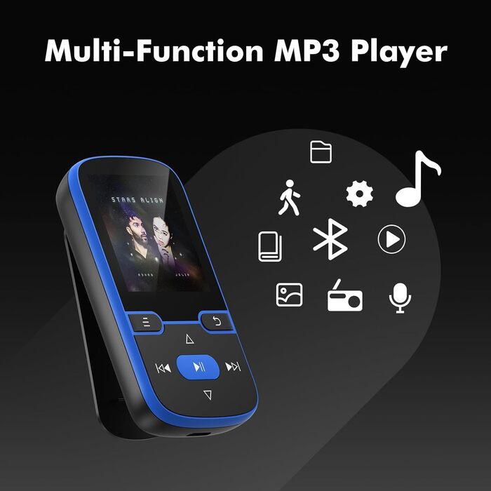 MP3 плеєр Bluetooth 5.3 з кліпсою, HiFi плеєр для спорту та дітей, 64GB, FM-радіо, диктофон, крокомір, екран 1.5