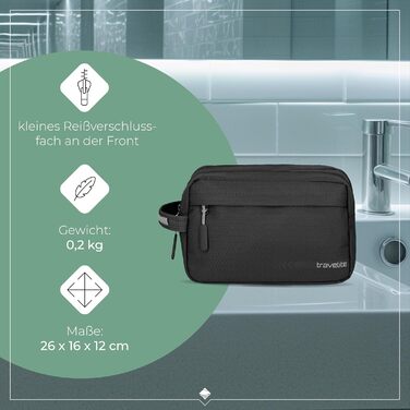 Косметичка для ручної поклажі Travelite Kick Off: практична культбагаж для подорожей та спорту, 26 см, 5 л, сірий (чорний)