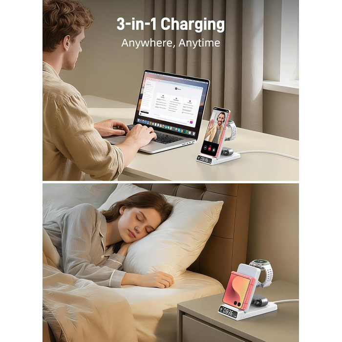 Бездротовий зарядний пристрій 3-в-1 для Samsung Galaxy S26/S25/Z Fold 7/Flip 7, Galaxy Watch 8/7/6/5 Pro та Buds 3/2 - білий