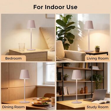 Світлодіодний настільний світильник бездротовий з димером, 2 шт. - Нічник на батарейках для дому та вулиці, IP54, метал (Бежево-рожевий)