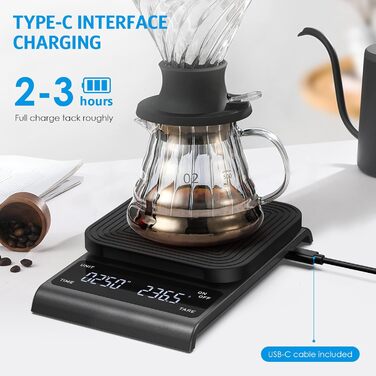 Ваги для кави Brifit з таймером, ваги для еспресо 3 кг/0.1 г, високоточні ваги, USB-зарядка, LED-дисплей, функція тарування, автовимкнення (Gunmetallgrau)