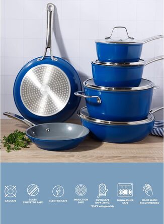 Набір кухонного посуду Sur La Table Kitchen Essentials, 13 предметів, преміум-кераміка, антипригарне покриття, індукція, знімний ручка, смарагдово-зелений