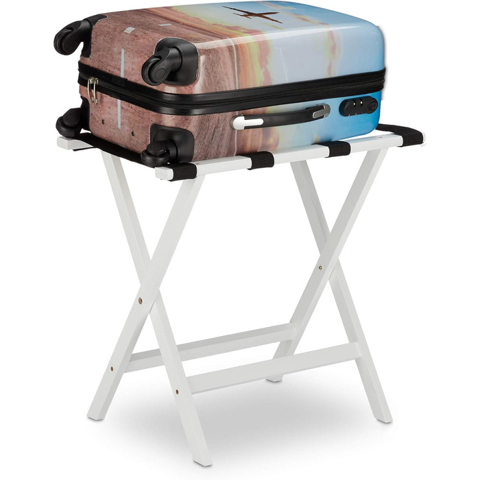 Relaxdays Folding Suit Stand, Bamboo, for Suitcases and Travel Luggage, Luggage Rack, HxWxD: 53.5 x 58 x 36.5 cm, white