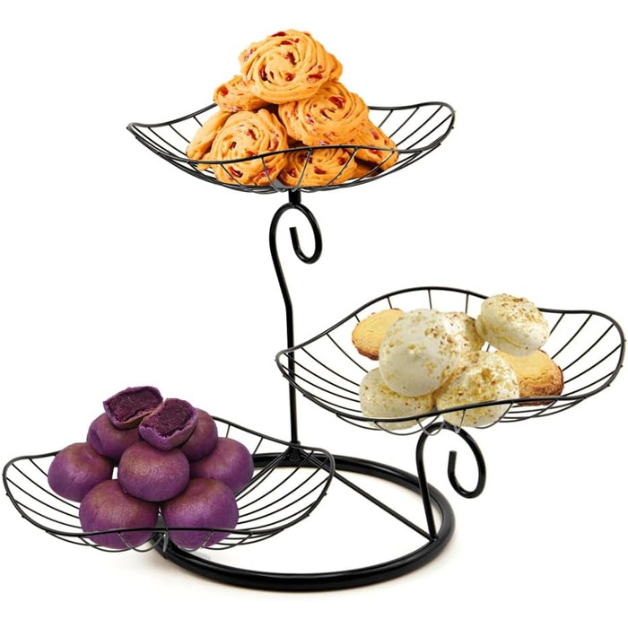 Етажерка для фруктів Evomosa 3 яруси, чорна. Містка, стійка, для сім'ї. Сучасна фруктова тарілка для фруктів та снеків