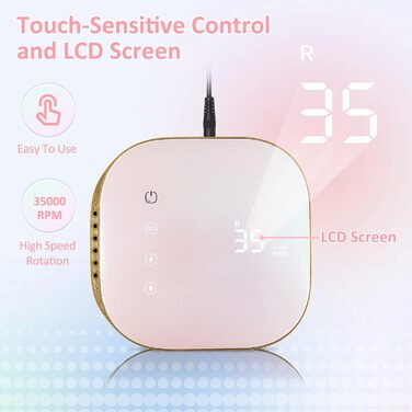 Електрична машинка для манікюру та педикюру Madenia TouchPro – 35000 об/хв, з LED-дисплеєм, 6 насадок (рожевий)