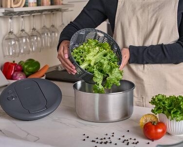Салатниця-швидкосушка Zyliss Swift Dry 6L з нержавіючої сталі, BPA-free, AquaVent™ технологія, антиковзаюче дно, для миття в посудомийній машині