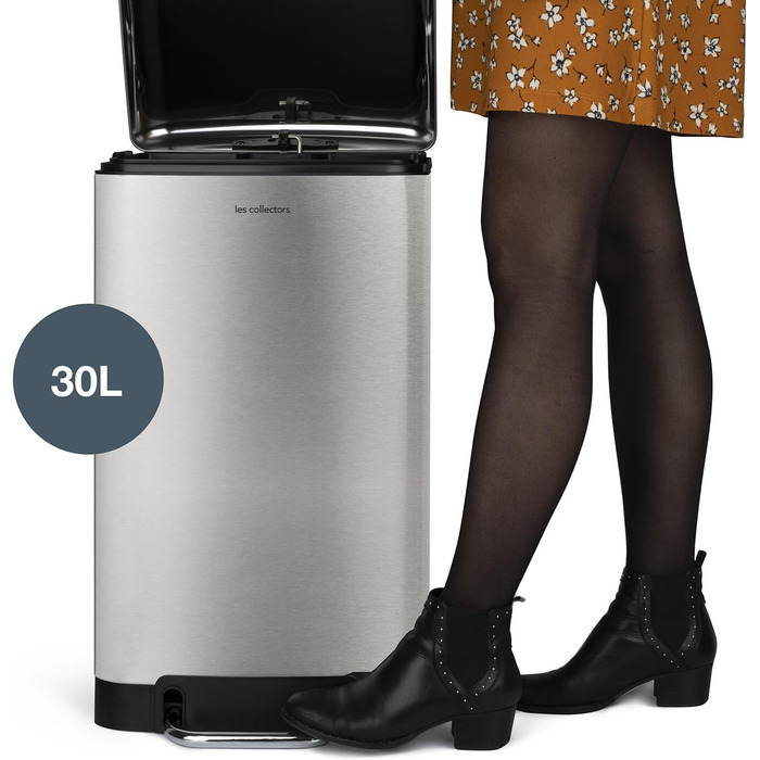 Відро для сміття Les Collecteurs Küchen N°712, 30 л, нержавіюча сталь, знімний внутрішній відро, дизайн, міцне, тихий закриття кришки