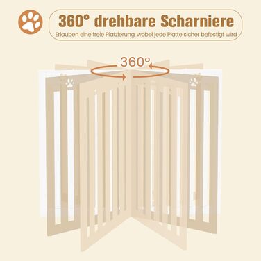Захисний забір для собак COSTWAY 89 см, дерев'яне огорожа, дитяче ворота, розкладні, гнучкий захист, 4 панелі (білий)