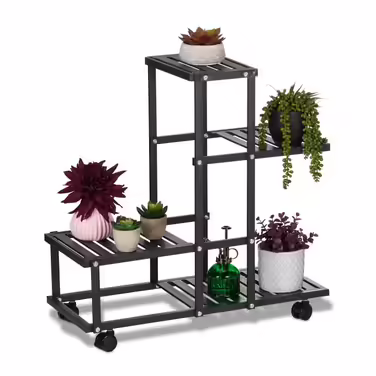 Relaxdays Black Flower Stand with Wheels