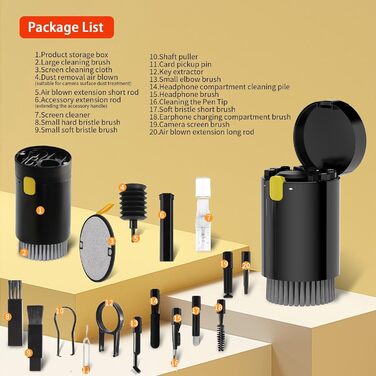 Набір для чищення 20-в-1 для AirPods, ноутбуків, телефонів, клавіатур – Професійний набір для чищення екранів з мікрофіброю, щітками, USB-щільочкою (Critin-20-in-1 black)
