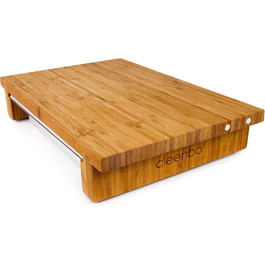 Classic bamboo cutting board GN with magnetic knife holder and stainless steel drip tray, professional wooden kitchen board made of oiled bamboo with container. Cutting board dimensions: 43 x 29 x 7.5 cm