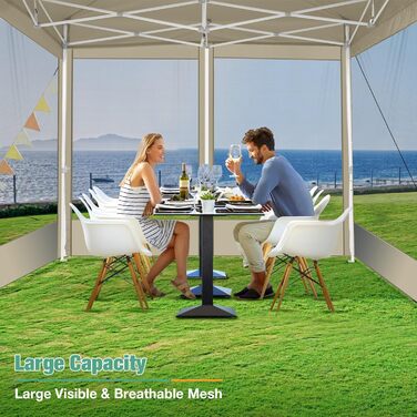 COBIZI Pavilion 3x3m Foldable, Waterproof & Winterproof (Khaki) – Stable Garden Tent with 23mm Steel Pipe, UV50+ and Mosquito Nets for Camping/Parties + Carrying Bag