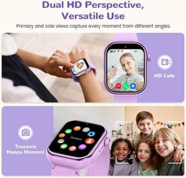 Дитячий розумний годинник зі GPS та телефоном, IP68, відеодзвінки, SOS, режим навчання, чат, SMS, ліхтарик, крокомір, будильник, годинник для дівчаток та хлопчиків, фіолетовий