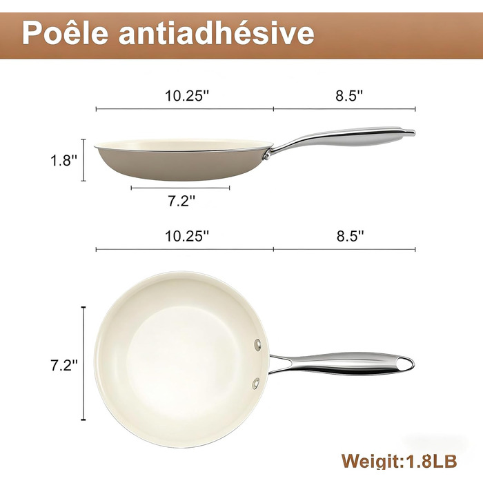 Пательня керамічна 24 см з антипригарним покриттям, індукційна, для духовки та посудомийної машини, алюмінієва з ручкою з нержавіючої сталі, без PFAS, PFOA та PTFE
