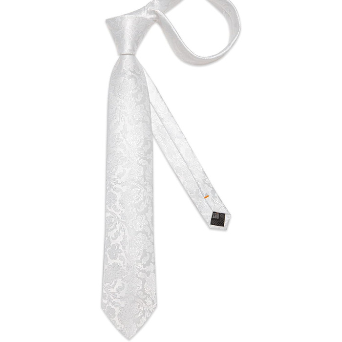 Краватка чоловіча шовкова з візерунком павліочиків та квітів DiBanGu, комплект з нагрудною хустиною, краваттями-манжетами та краваттями-зажимами для весілля та ділових зустрічей, білий