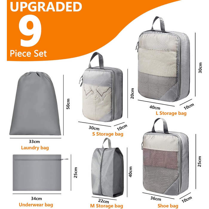 Набір органайзерів для валізи (9 шт.) - Компресійні куби для подорожей, кемпінгу, рюкзака