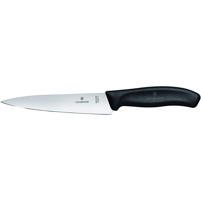Ніж кухонний Victorinox Swiss Classic, професійний, 15 см, надгостре лезо з нержавіючої сталі, прямий зріз, пластикове руків'я, чорний