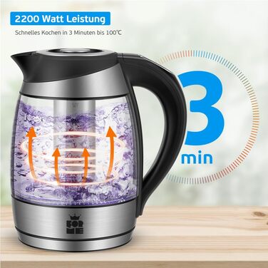 Електричний скляний чайник ForMe 1,8 л з регулюванням температури 40-100°C, LED-підсвіткою, BPA Free, з функцією підтримки тепла та знімним фільтром для чаю
