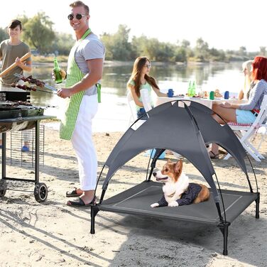 Лежанка для собак SOARS з балдахіном, піднята лежанка для домашніх тварин, лежанка для котів та собак, для дому та вулиці (90 x 81 x 86 см)