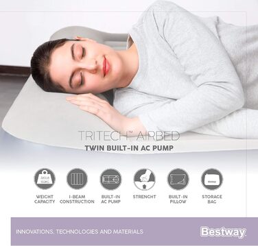 Надувне ліжко Bestway Tritech™ Vento, 191 x 97 x 46 см, односпальне, з вбудованим електронасосом