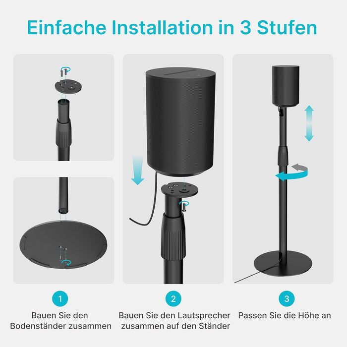 Підлогові стійки для колонок, сумісні з SONOS Era 300 та Era 100, чорні, 2 шт. (до 108 см, 5 кг)