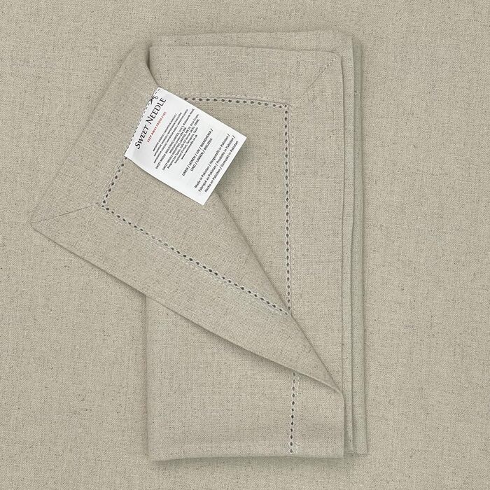 Sweet Needle Linen Napkins, Set of 12, Hemstitch Napkins, Natural Colors, 50x50cm, 100% European Washable Linen Napkins. Ideal for kitchen, Christmas, wedding, restaurant, and everyday use.