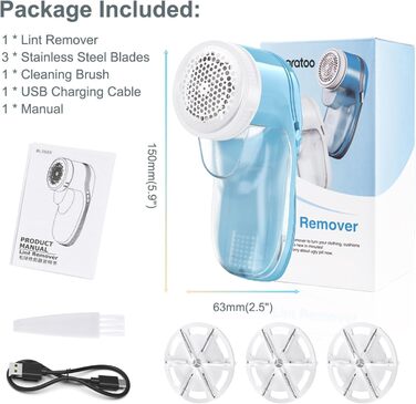 Електричний видальник ворсу для одягу та килимів, USB, 3 леза