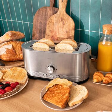 Cecotec Shine&Toast Extra Double stainless steel vertical toaster. 1400W, capacity for 4 slices, 3.8 cm wide slots, illuminated ring, 7 browning levels, upper bread rack.