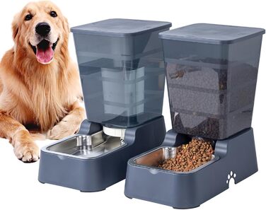 5L Automatic Pet Feeder & Waterer - Dog & Cat Food & Water Dispenser Set (Dark Gray)