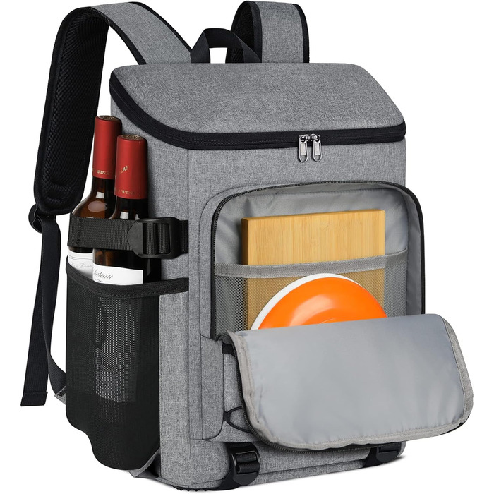 NUBILY 30L Insulated Cooler Backpack - Waterproof Cooler Bag Backpack, Large Insulated Cooler Bag, Thermo Lunch Bag for Camping, Outdoor Activities, Travel, BBQ, Hiking (Gray)
