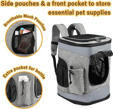 Рюкзак для тварин Kritter Planet з сітчастими вікнами, дихаючий та складаний, для собак та котів, знімний килимок, для походів, велосипеда, активного відпочинку, 7 кг, світло-сірий