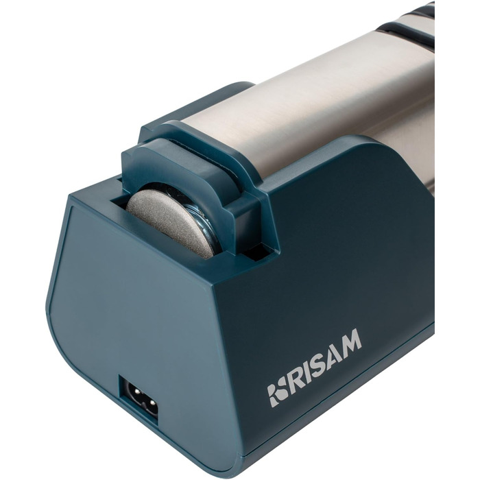 Електричний точило для ножів Messerschärfer – 2-ступенева система шліфування, для кухонних та керамічних ножів, з кутозапобіжником, професійний (Білий/Синій)