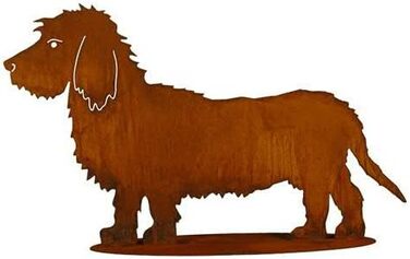 Garden Clock Decoration Figurine - Dog Decoration: Dachshund on Base (Stable Stand) - Length 70cm / Height 42cm - Weathered Rust Garden Decoration