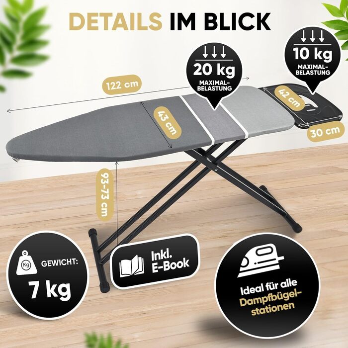 Прасувальна дошка Avieto XXL 124x43 см для парогенератора та праски | 5-шарове покриття, відбиття тепла, GlideCharge & Park Place