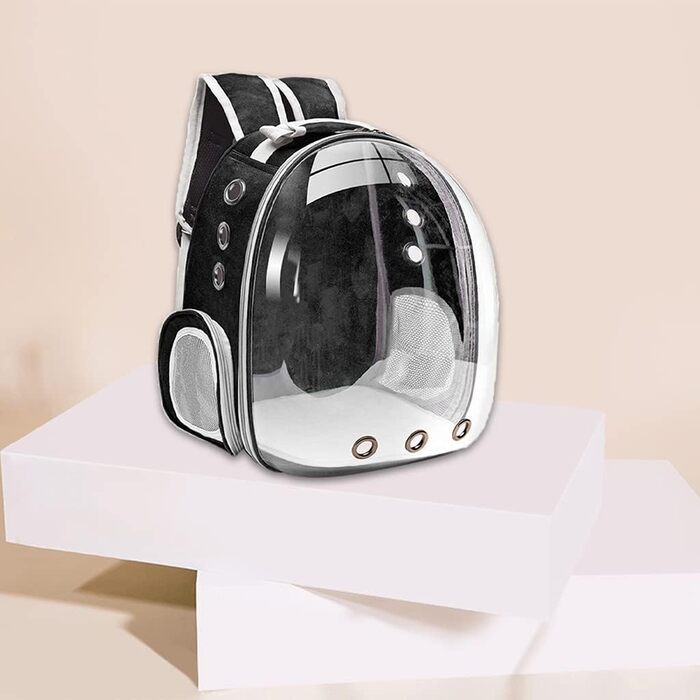 Рюкзак-переноска для кота MagiDeal Premium, велика прозора сумка для тварин, портативна, з вентиляцією, для котів та маленьких собак, водонепроникний, чорний