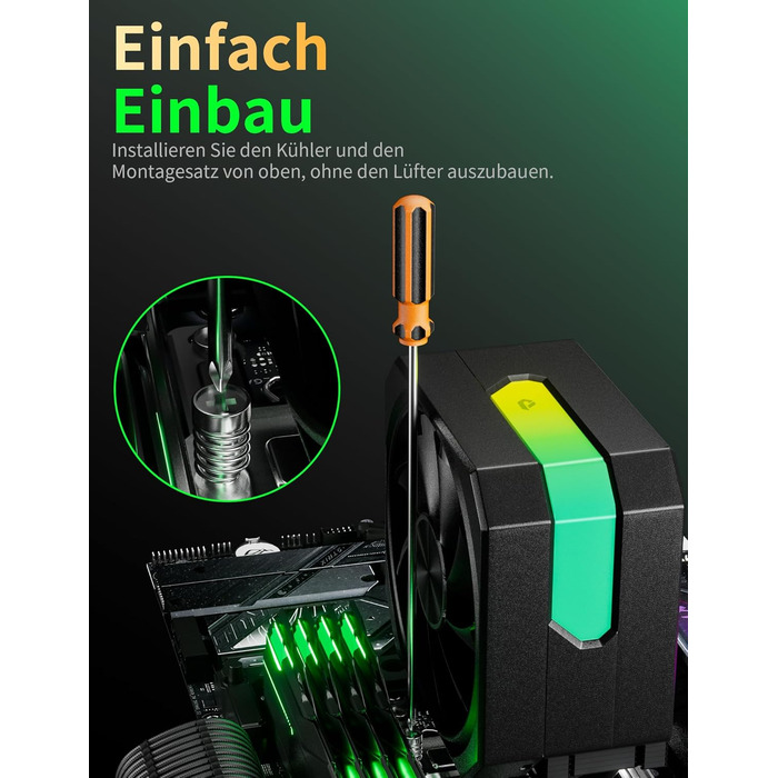 upHere Кулер для CPU з ARGB підсвічуванням, 4 теплові трубки, 120мм вентилятор, сумісний з AMD AM4 AM5/Intel 2011/2066, ПК кулер up1KC4