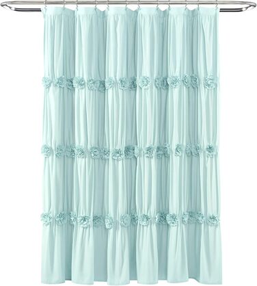 Штора для душу Lush Decor Darla з рюшами та квітковим малюнком, поліестер, біла, 183x183 см (блакитна)