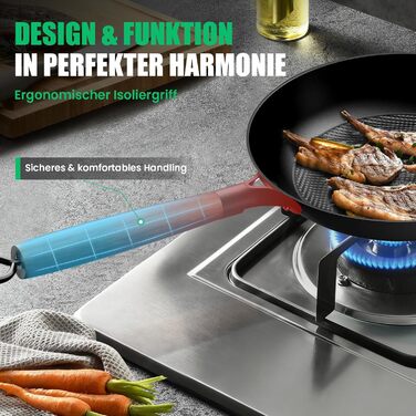 Чавунна сковорода YUTANN 28 см, для індукції, газу, електроплити, з антипригарним покриттям, без PFAS/PFOA, чорна