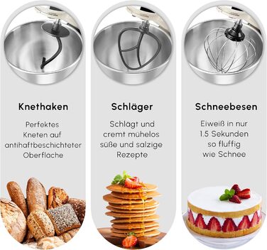 Планетарний міксер-кухонний комбайн Karaca Mastermaid Chef Pro 1500W, 5 л, колір Soft Cream (кремовий), з насадками для замішування, збивання та змішування