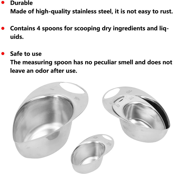 EVTSCAN Measuring Cups, 4-Piece Set, Stainless Steel Measuring Spoons, Measuring Cups Kitchen Cooking Utensil for Bakery Home