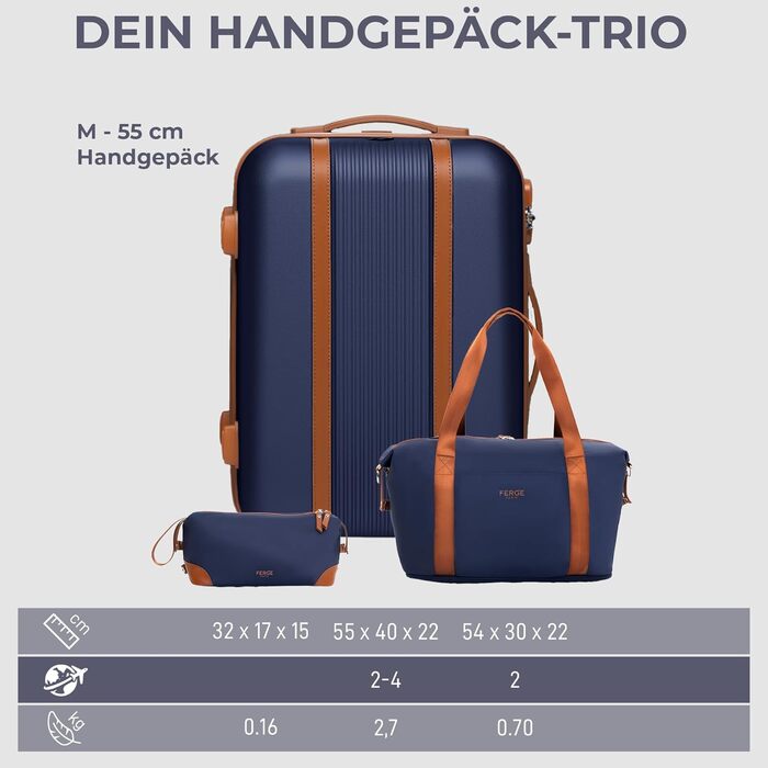 Набір валіз FERGÉ Milano 5-ти частинний з жорстким корпусом + сумка + органайзер - 3 шт. (Бежевий/Блакитно-коричневий)