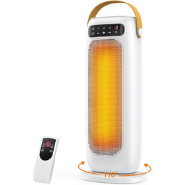 Електричний обігрівач PTC керамічний 1500W з пультом керування, 4 режими, осциляція 110°, таймер 1-10 год, захист від перегріву та перекидання. Компактний обігрівач для дому (білий)