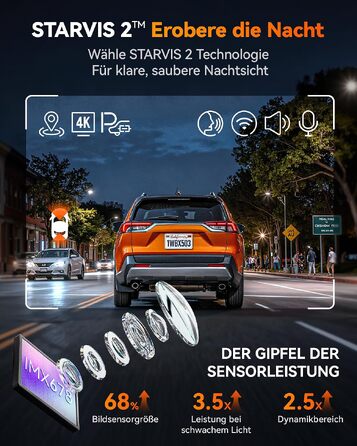 Автомобільний відеореєстратор WOLFBOX X5 Duo 4K+2.5K з передньою та задньою камерами, HDR, GPS, Wi-Fi 5.8 ГГц, сенсорним екраном та карткою пам'яті 64 ГБ