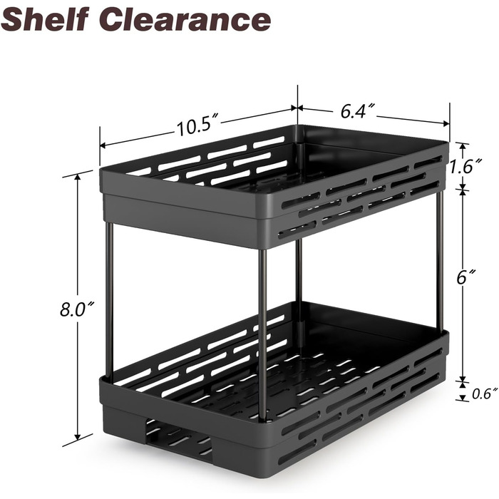 Висувна полиця-організатор для спецій, 2 шт., чорний, 10.9 x 26.9 x 20.8 см