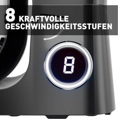 Кухонна машина Heinrichs 2500W з двома гаками для тіста, міксером та вінчиком, 8 швидкостей, чаша 7л з нержавіючої сталі, тиха, з титановим покриттям