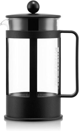 Bodum Kenya Френч-прес для кави 1л / 8 чашок - ручний з боросилікатного скла та нержавіючої сталі, миється в посудомийній машині, Made in Portugal (Чорний, 4 чашки)