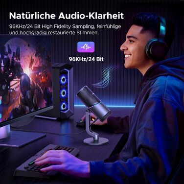 Мікрофон UGREEN для геймінгу та стрімінгу з RGB підсвічуванням USB, 24bit/96kHz, для ПК, PS5/PS4, запису, ноутбука