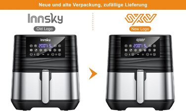 Аерофритюрниця Innsky 5,5 л XXL, 1700 Вт, цифровий LED-екран, 7 програм, функції розігріву, підтримки тепла, розморожування, без олії, з німецькою кулінарною книгою, срібляста